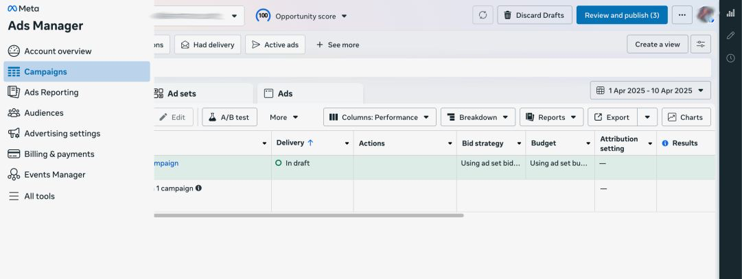 Meta Ads Manager campaign dashboard displaying video ad creatives and audience targeting settings